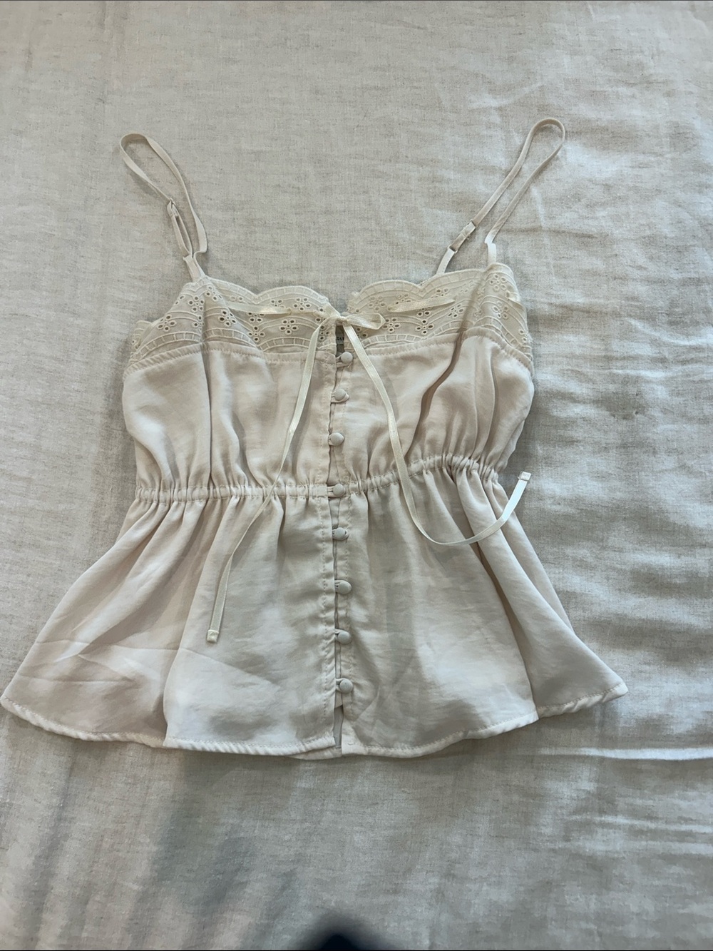 American Eagle Outfitters Cream Lace-Trim Button Front Camisole